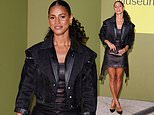 Vick Hope catches the eye in a leather minidress and statement jacket as she arrives for the V&A’s East Storehouse Museum opening