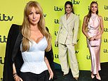 Olivia Attwood turns heads in a blue corset as she joins glamorous Michelle Keegan and Princess Andre at the ITV showcase in London