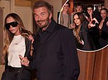 Victoria Beckham flashes the Spice Girl’s signature pout and peace sign as she’s supported by her husband David and children at her GAP launch – but Brooklyn continues to stay away