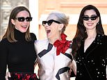 Meryl Streep gets the giggles as she joins Emily Blunt and Anne Hathaway at The Devil wears Prada 2 photocall