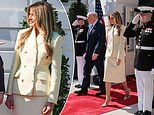 Melania Trump stuns in yellow skirt suit as she joins husband Donald to greet King Charles and Queen Camilla for state visit