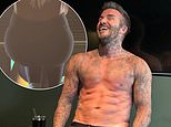 Shirtless David Beckham is playfully reprimanded by abs-flashing wife Victoria after he is caught cheekily filming her bottom during their workout session