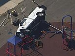 Terrifying moment teen crashes stolen work truck into vehicle before veering into elementary school playground