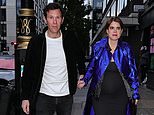 Looking nice in neon! Princess Eugenie makes a statement in a vibrant blue coat as she showcases her baby bump in a figure-hugging dress for Poppy Delevingne’s 40th birthday bash