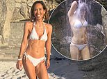Myleene Klass, 48, shows off her figure as she slips back into a white bikini 20 years after her iconic I’m A Celeb shower moment
