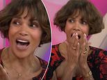 Halle Berry gets VERY embarrassed when she thinks she’s asked a lewd sexual question causing her to giggle and squirm