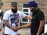 ‘This is nothing to do with the faith’: Moment Sikh taxi driver shakes hands with Henry Nowak protesters in Southampton