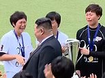 Un nil! North Korean women’s football team cannot control their emotions as Kim Jong Un joins them on the pitch to celebrate victory