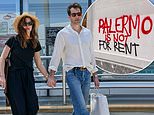 Mark Ronson and Grace Gummer arrive in Palermo for Dua Lipa and Callum Turner’s three-day wedding as furious locals protest city’s shut-down with graffiti