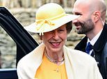 Princess Anne is all-smiles as she braves the rain to watch her son marry NHS nurse Harriet Sperling