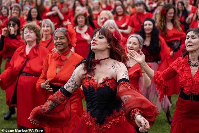 Kate Bush fans showing they know how to carry off the star’s Wuthering Heights routine