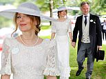Geri Halliwell wears a bridal-style gown as she and husband Christian Horner walk hand in hand during united front on day one of Royal Ascot