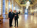Trump turns on the charm after extended ‘alpha’ handshake with Macron and kisses for Brigitte at Palace of Versailles