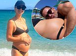 Pregnant Vogue Williams displays her blossoming bump in a bikini on holiday with husband Spencer Matthews in Mykonos
