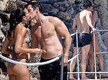 Bikini-clad Dua Lipa and shirtless Callum Turner send temperatures soaring as they share a passionate smooch in an outdoor shower on endless Italian honeymoon