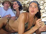 Dua Lipa showcases her incredible figure in skimpy gold bikini as she poses with husband Callum Turner in honeymoon snaps after road tripping around Italy