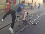 Moment plain clothes police officer puts in hefty rugby tackle to stop fugitive fleeing arrest on his bike as he is hailed a ‘proper copper’