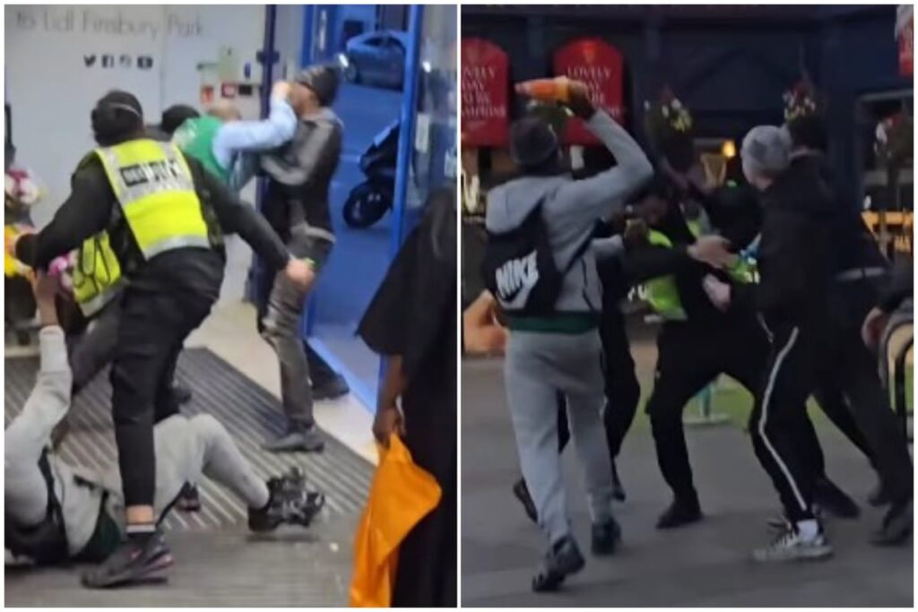 Shocking moment ‘shoplifting gang’ attack staff at north London supermarket