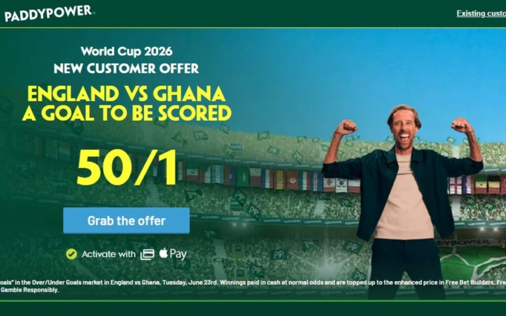 50/1 for a goal in England vs Ghana with Paddy Power