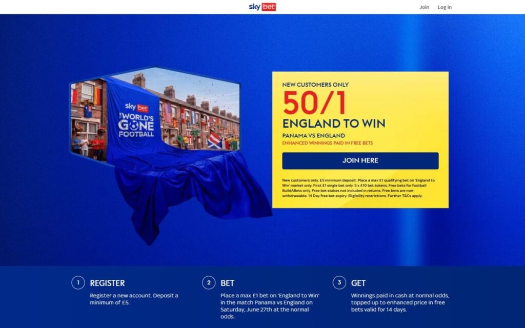 England vs Panama: Get 50/1 on England to win with Sky Bet
