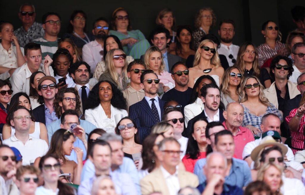 Spot the stars at Wimbledon! Sienna Miller, Stephen Graham and Tom Hiddleston in Centre Court crowd on sunny Saturday