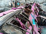 Overcrowded bus plunges 80ft into a ravine in Pakistan and kills 40 people after ‘passenger grabbed driver by the neck’