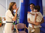 Princess of Wales blows kisses and accepts flowers during moving visit to children’s hospital…as 10-year-old patient sweetly asks ‘are you the queen?’