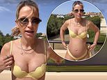 Pregnant Vogue Williams, 40, wows in yellow bikini as she gets beach day ready as she jokes: ‘I can’t believe how big pregnancy boobs are!’