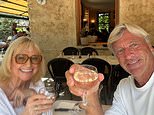 Judy Finnigan, 78, and Richard Madeley, 70, look loved-up as they relax with a glass of wine after celebrating their 40th wedding anniversary