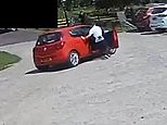 Moment hero teen jumps into rolling car and pulls handbrake just seconds before it collides with parked vehicles