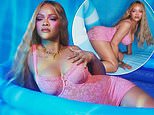 Rihanna shows off her incredible curves in pink lace corseted lingerie as she promotes her new Savage x Fenty range