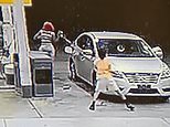 Heart-stopping moment mother uses GAS PUMP to defend her child from stranger intent on abducting him from gas station in dead of night