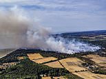 Tinderbox Britain: Hundreds of holidaymakers evacuated as firefighters battle wildfire in Suffolk while grass fires rage in London – with half of England in ‘exceptionally serious’ drought