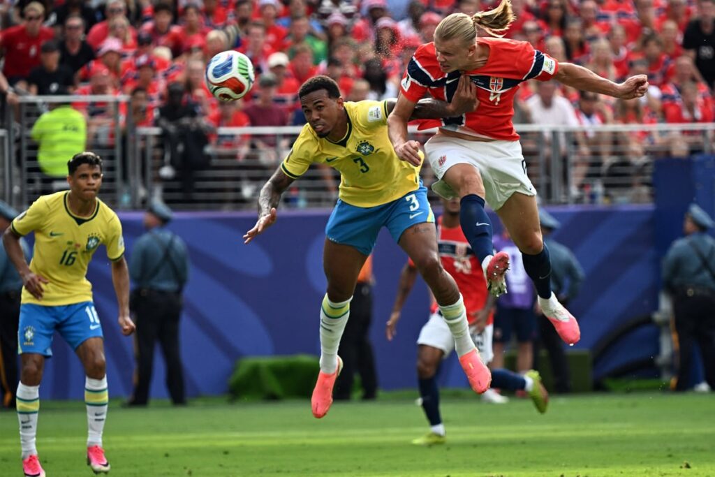 Gary Neville ‘fuming’ with Gabriel after Erling Haaland wins World Cup battle to stun Brazil