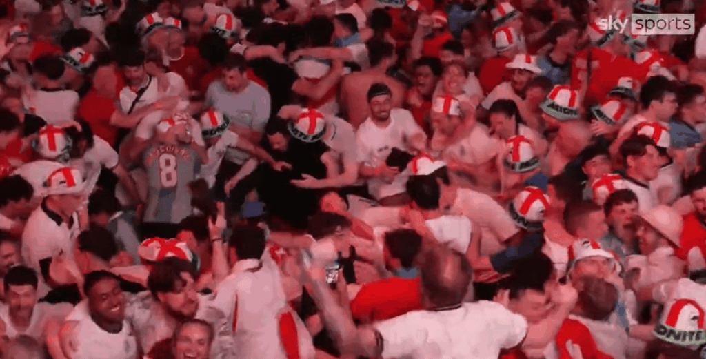 Moment England fans go wild as Anthony Gordon puts Three Lions 1-0 up in semi-final