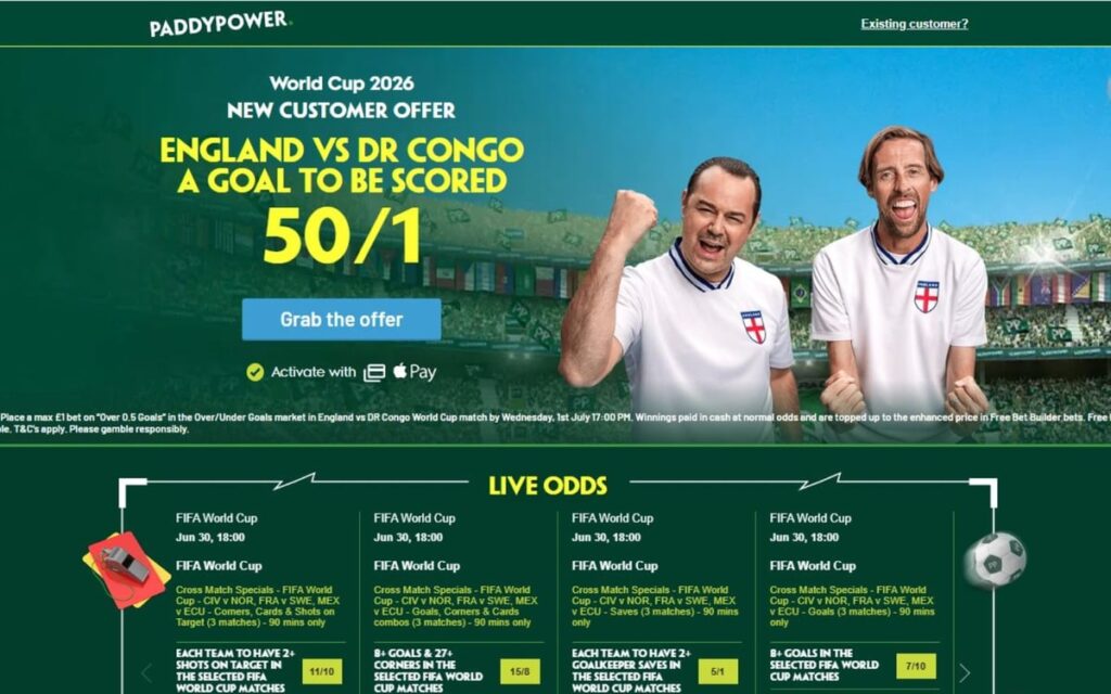 Paddy Power World Cup betting offer: 50/1 for a goal to be scored in England vs DR Congo